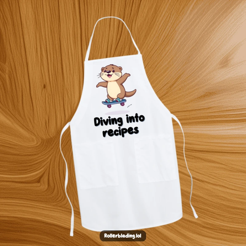 Funny Rollerblading Otter Apron: A playful otter rollerblades and jumps, adding a humorous and protective element while cooking.