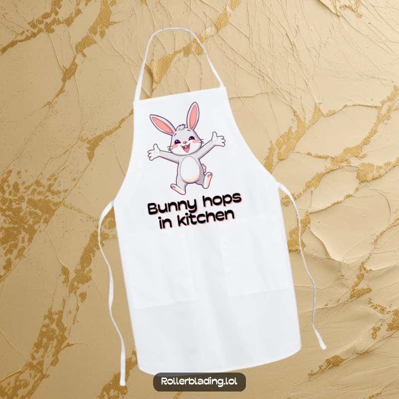Funny Bunny Paraglider Apron showing a smiling bunny paragliding with open arms, ready for kitchen fun.
