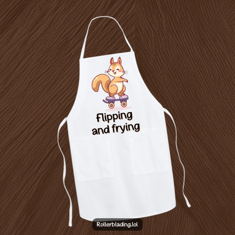 Funny Squirrel Roller Skate Apron: A cheerful squirrel balances on one roller skate, adding a humorous and protective touch to cooking.