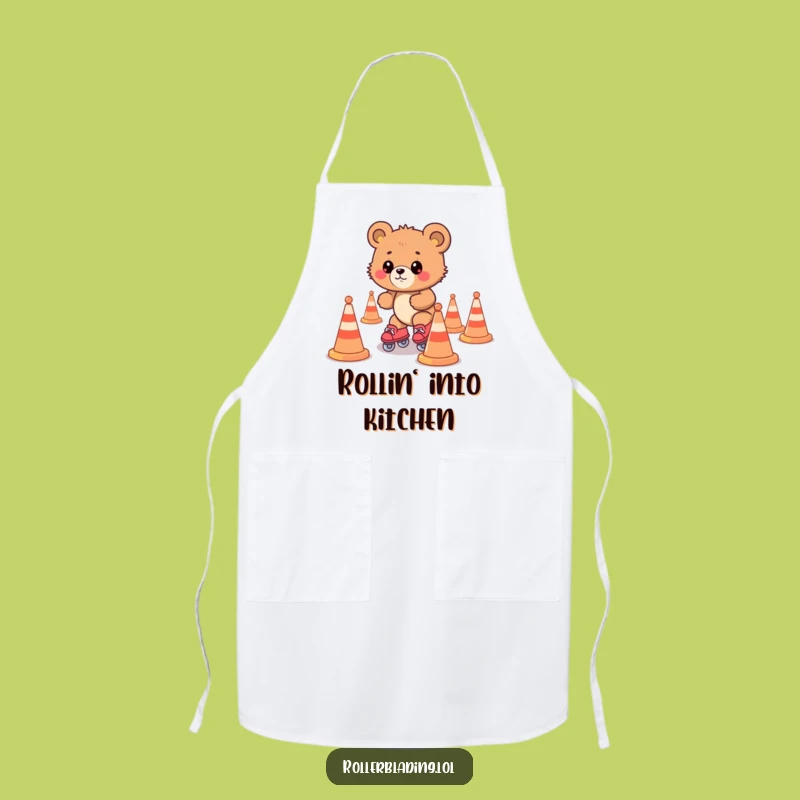 Funny Bear Cub Roller Skating Apron: Cook Up Laughs in the Kitchen!
