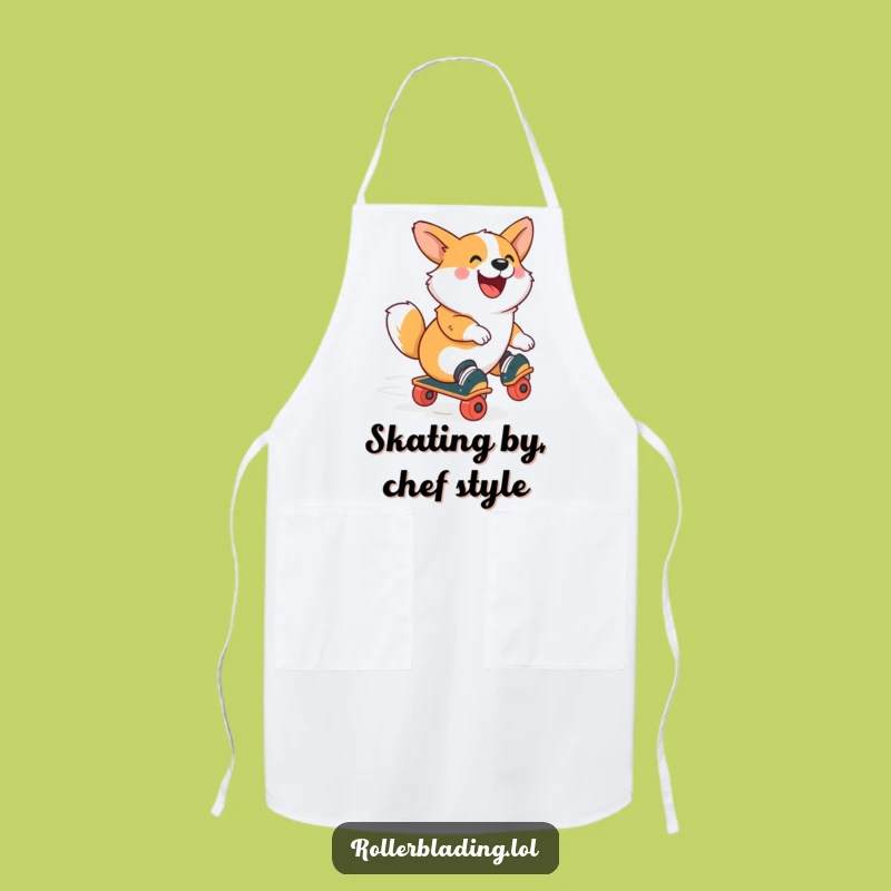 Funny Corgi Roller Skate Apron: Cook Up Fun with a Joyful, Skating Dog