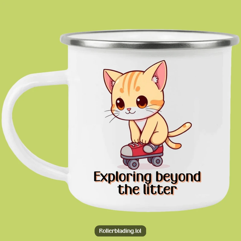 Funny Cat Roller Skating Camping Mug - Outdoor Curious Balance Cup