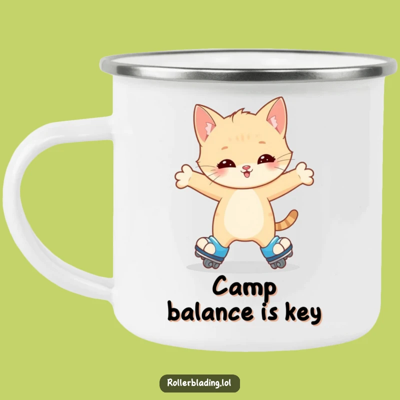 Funny Kitten Roller Skate Wobble Camping Mug - Adventure-Ready Humorous Drinkware Gift