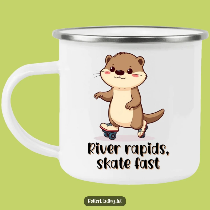 Funny Otter Roller Skating Camping Mug: Adventure Wobbles, Hilarious Outdoor Gift!
