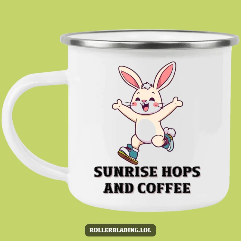 Funny Bunny Roller Skating Camping Mug: Adventure Jumps, Hilarious Outdoor Gift!