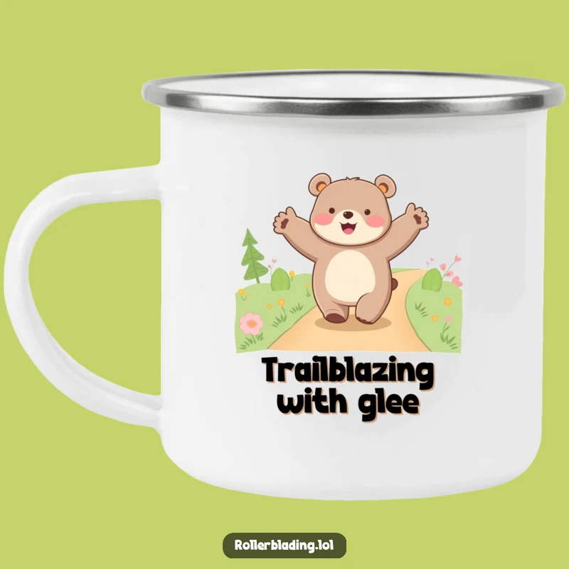Funny Happy Bear Cruising Camping Mug: Adventure with Open Arms