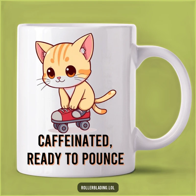 Funny Cat Roller Skating Mug - Curious Balance Character Gift