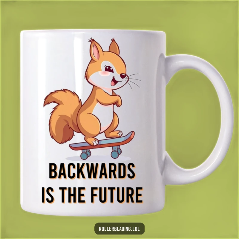 Funny Proud Squirrel Skating Mug: Confident Backwards Moves Gift