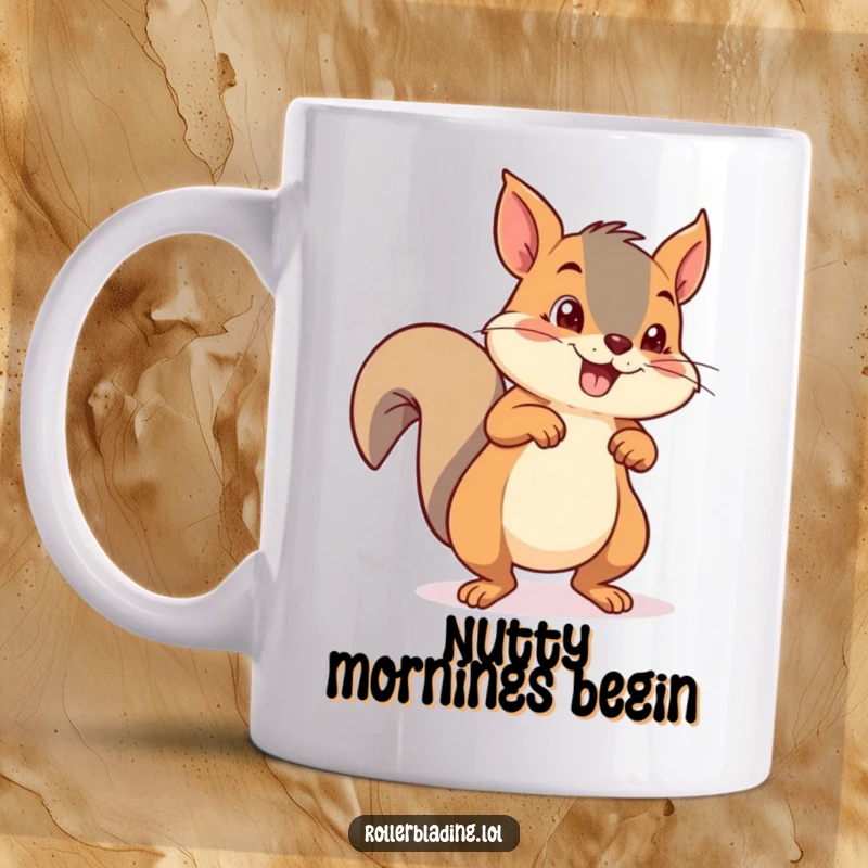 Funny mischievous squirrel pushing off with both feet on roller skates, energetic and playful illustration.