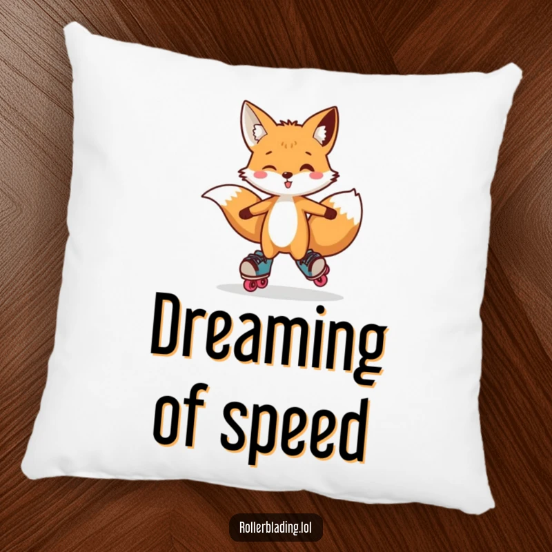 Funny Fox Pillow: A plush pillow with a curious fox doing a playful hop on roller skates, providing comfort and comedic charm.