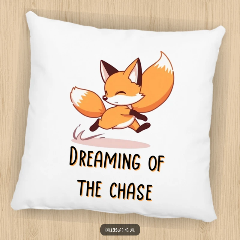 Funny fox pillow showcasing a playful fox doing a speedy crossover turn on roller skates, bringing comfort and a smile.