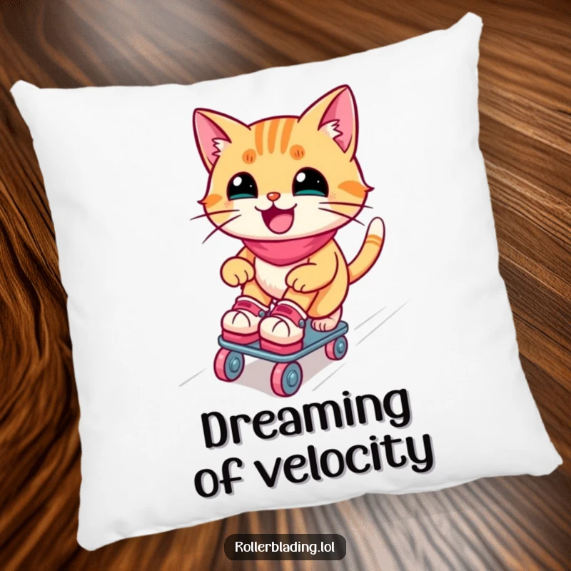 Funny roller skating cat pillow: A joyful cat glides smoothly on roller skates, offering comfort and a humorous touch to any room.