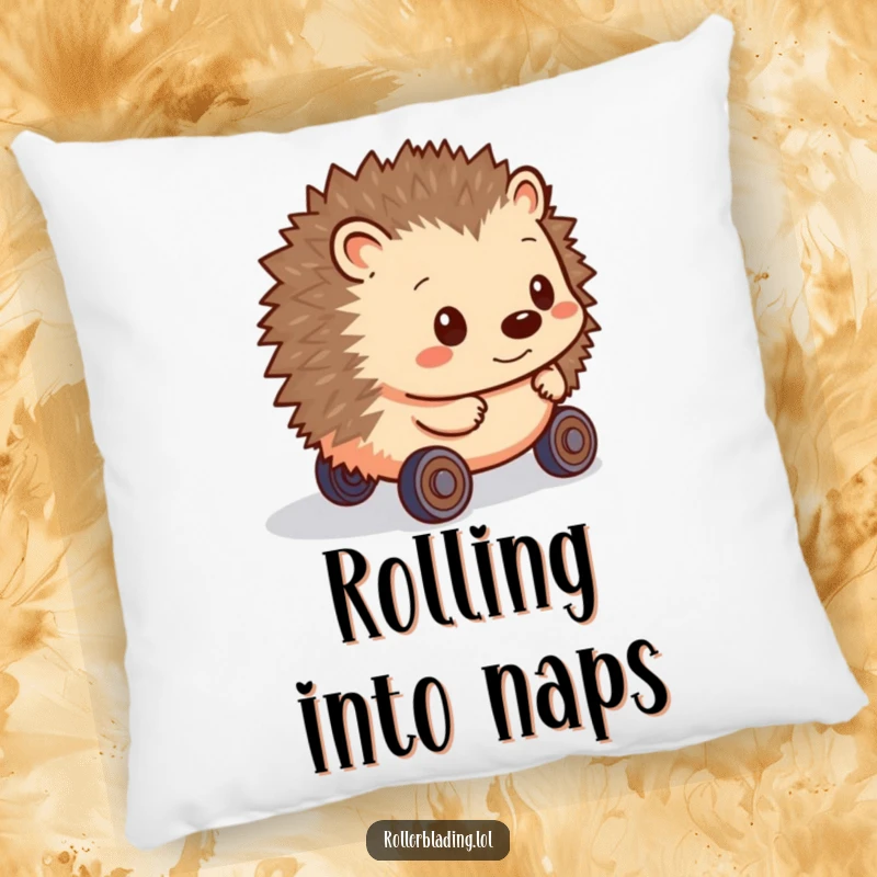 Funny Hedgehog Pillow: A shy hedgehog lies comfortably, showcasing its hesitant wheels for a touch of gentle, funny inspiration.