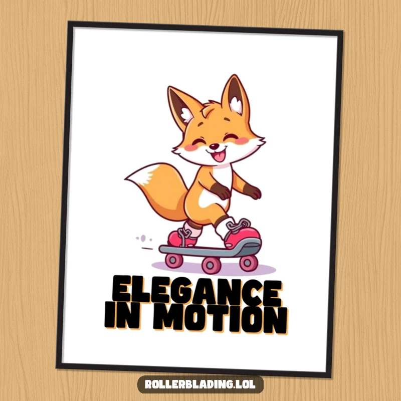 Funny Fox Digital Art: A smiling fox executes a dramatic roller skate slide, one leg extended, creating a visually striking and humorous artwork.