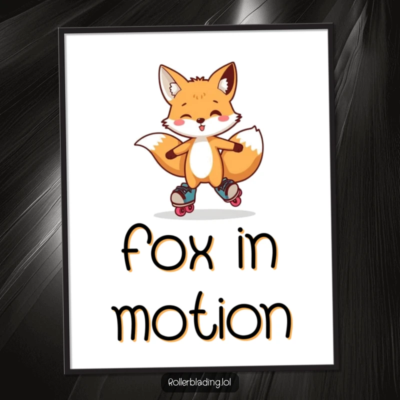 Funny Fox Digital Art: High-resolution printable art of a curious fox doing a playful hop on roller skates, full of fun.
