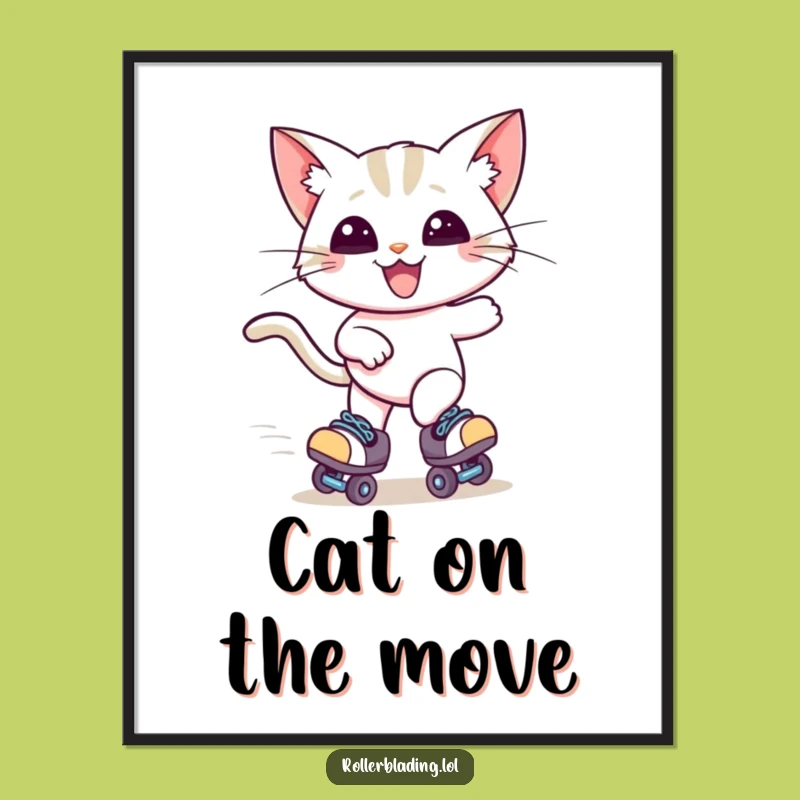 Funny Cat Roller Skater Digital Art - Whimsical Zooming Print