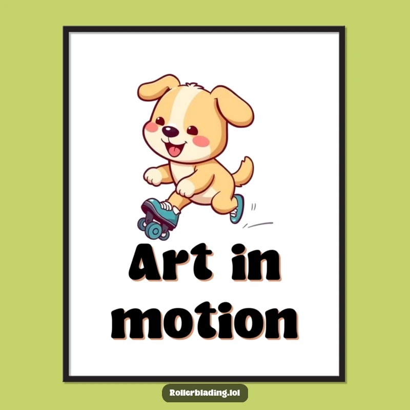 Funny Dog Roller Skating Art Print: Pup's Graceful Glide, Hilarious Decor Gift!