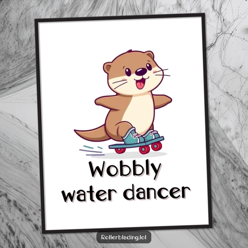 Funny Otter Digital Art Print: A playful otter performing a wobbly slide on roller skates, perfect for instant whimsical decor.
