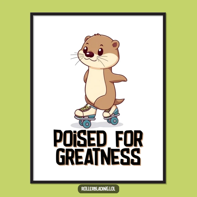 Funny Otter Roller Skating Digital Print: Poised Art for Hilarious Home Decor