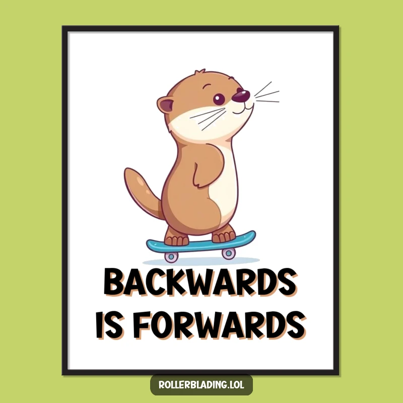 Funny Otter Skating Digital Art: Proud Backwards Athlete Print, Instant Humorous Decor