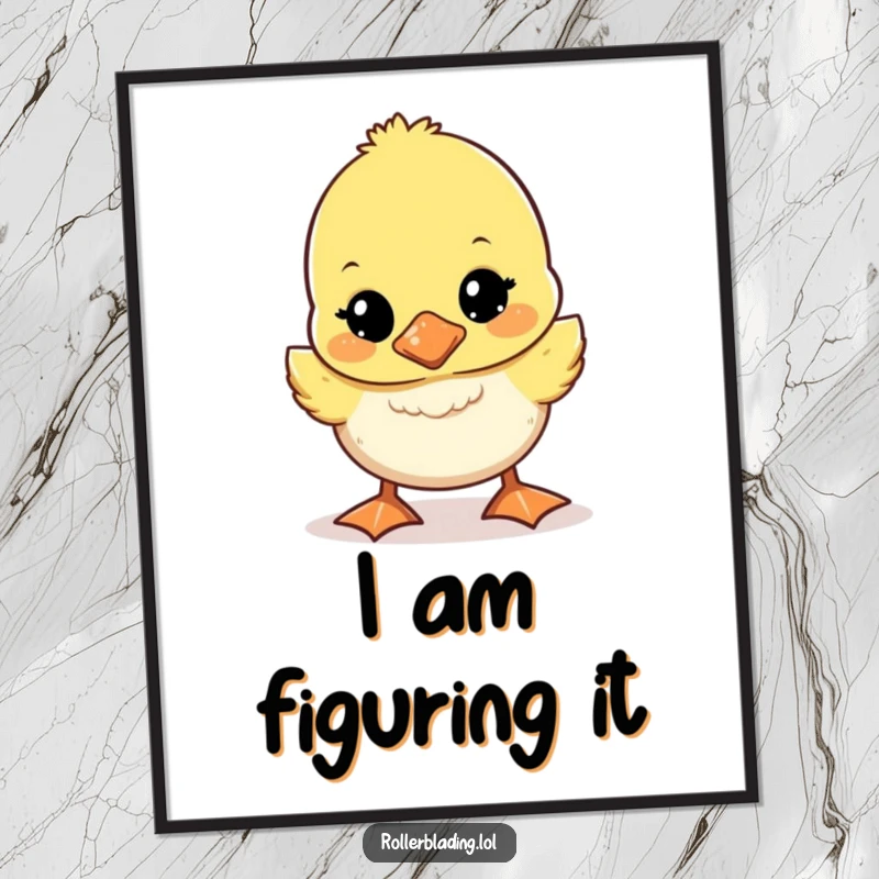 Funny wobbly duckling digital art print of a cute duckling walking unsteadily, instant humorous wall decor.