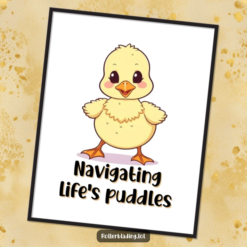 Funny digital art print of a wobbly duckling walking unsteadily, adding adorable and humorous charm to any wall.