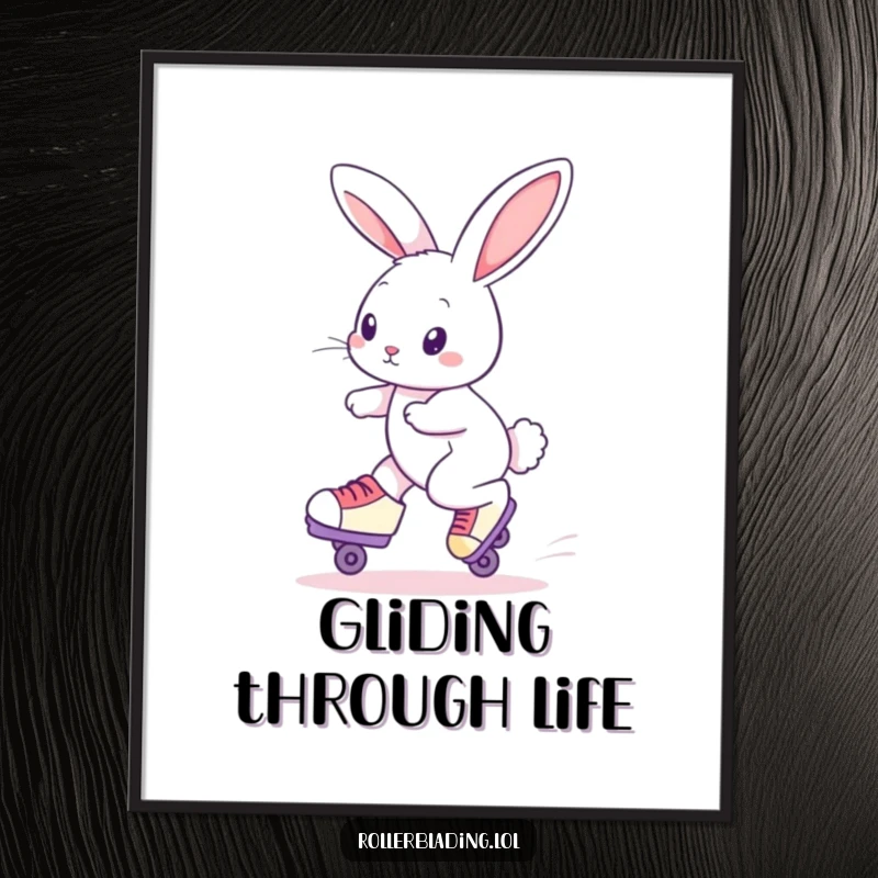 Funny Roller Skating Rabbit Digital Art Print: A curious rabbit glides effortlessly, bringing playful charm and artistic joy to any room.