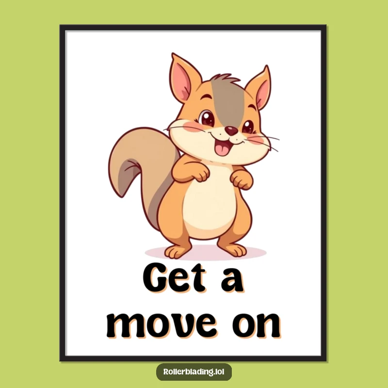 Instant Funny Squirrel Roller Skating Digital Art Print: Energetic Decor
