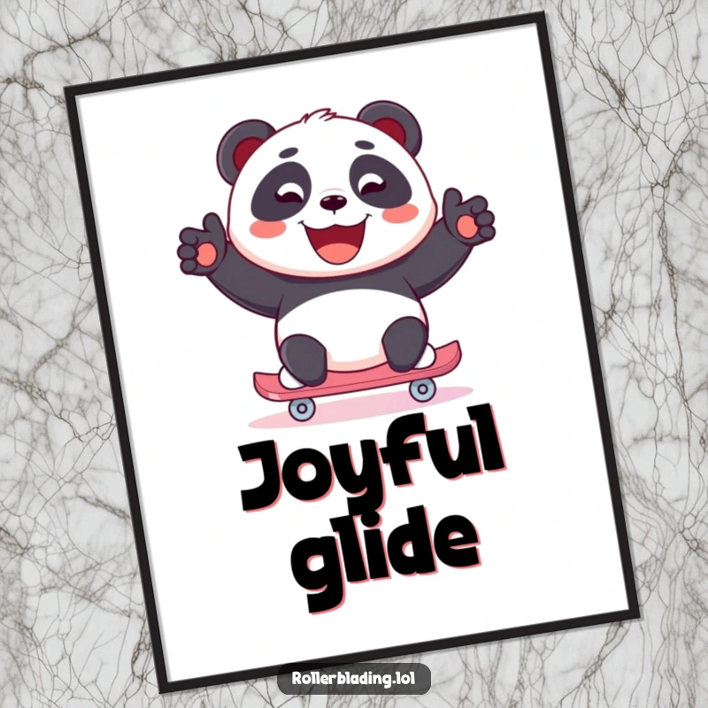 Funny Panda Digital Art: A joyful panda skates with a wide, beaming smile, creating cheerful and energetic wall decor.