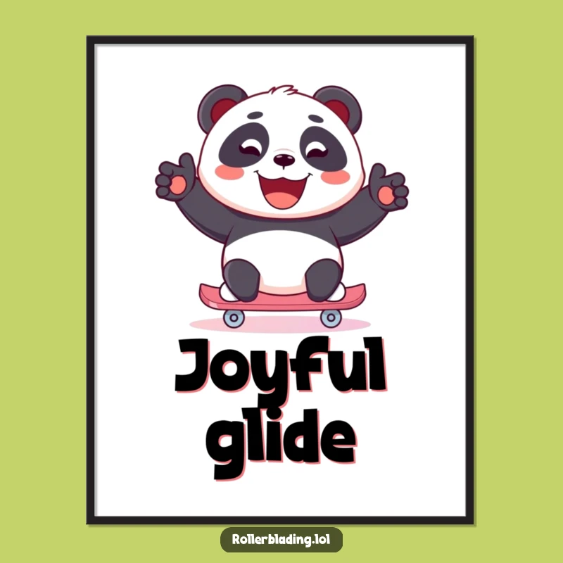 Funny Panda Digital Art: Joyful Skating Wall Decor, Unique Funny Gift