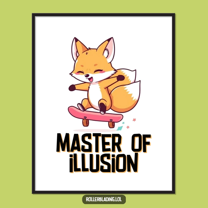 Funny Fox Skate Trick Digital Art: Instant Humor for Your Walls