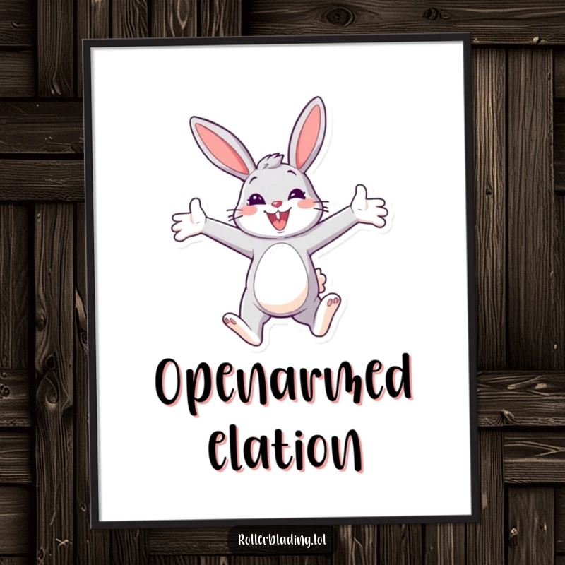 Funny Bunny Paraglider Digital Art Print of a smiling bunny paragliding with open arms, ready for print or digital display.