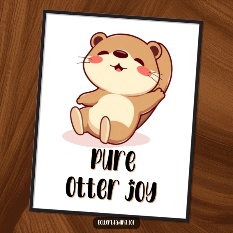 Funny digital art print of a playful otter performing an exaggerated, comical slide with a look of pure glee.