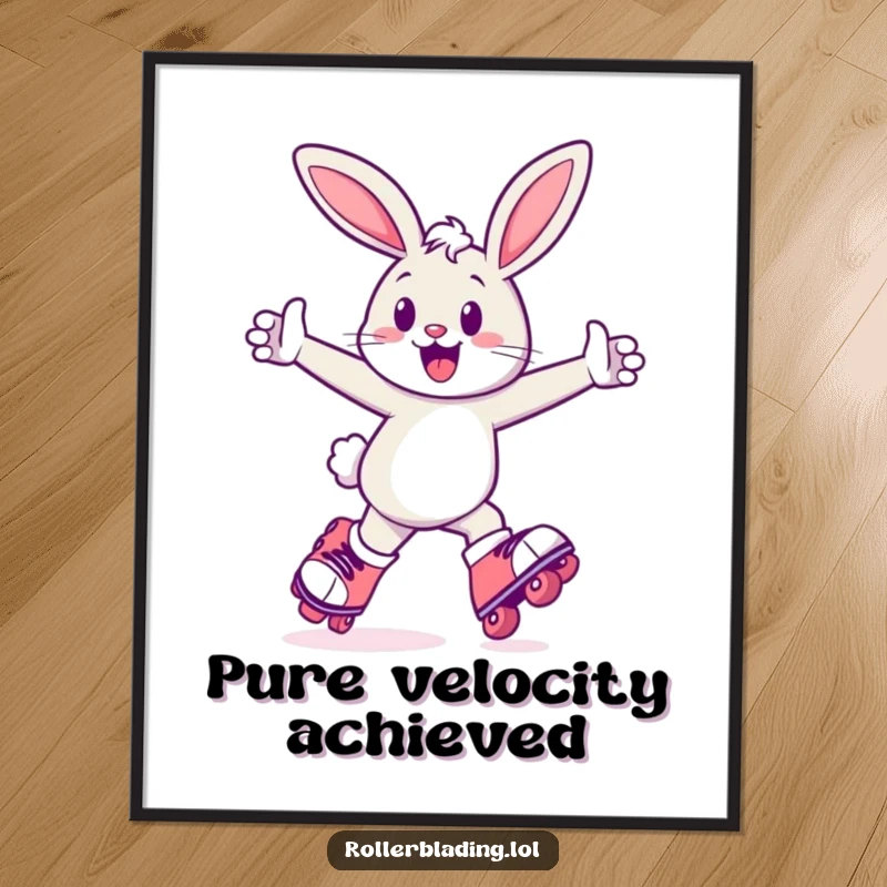 Funny Bunny Digital Art: A cheerful bunny zooms on roller skates, arms pumping, creating a dynamic and humorous visual for any space.