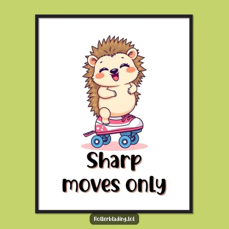 Instant Funny Hedgehog Roller Skating Digital Art Print: Hilarious Decor