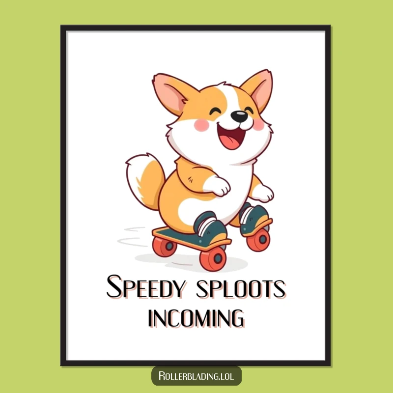 Funny Corgi Roller Skate Digital Print: Joyful Dog Art for Instant, Hilarious Decor