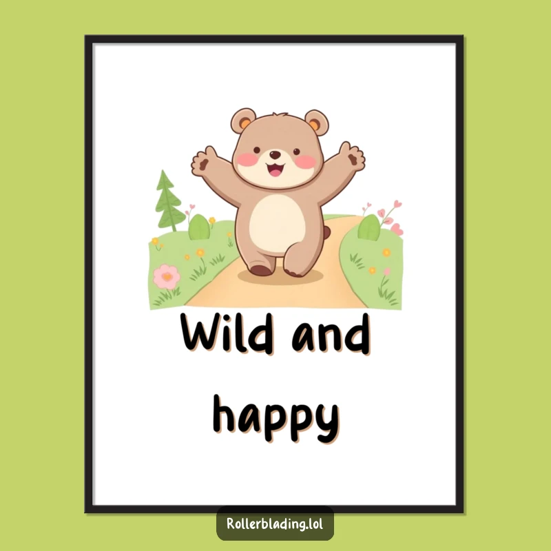 Funny Happy Bear Cruising Digital Art: Instant Joyful Journey Decor