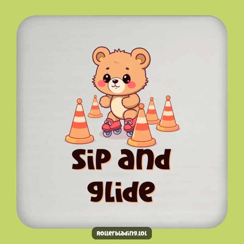 Funny Bear Cub Roller Skating Coasters: Protect Surfaces with Humor!