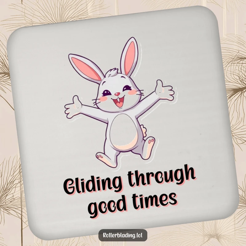 Funny Bunny Paraglider Coaster featuring a smiling bunny paragliding with open arms, offering cheerful surface protection.