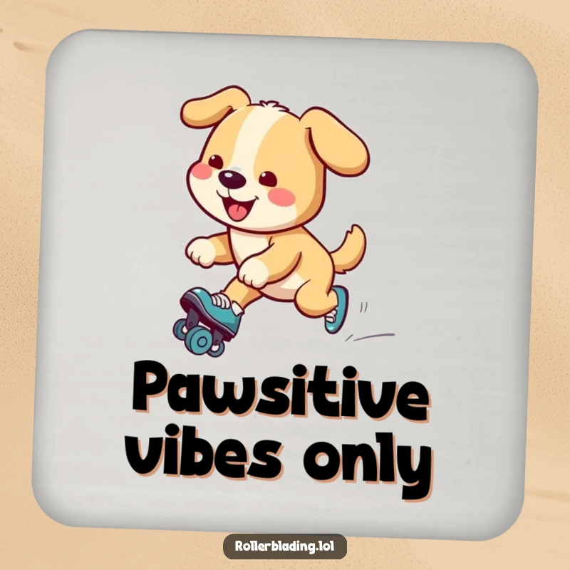 Funny dog coaster showcasing a happy dog gliding on roller skates, protecting surfaces with style and a smile.