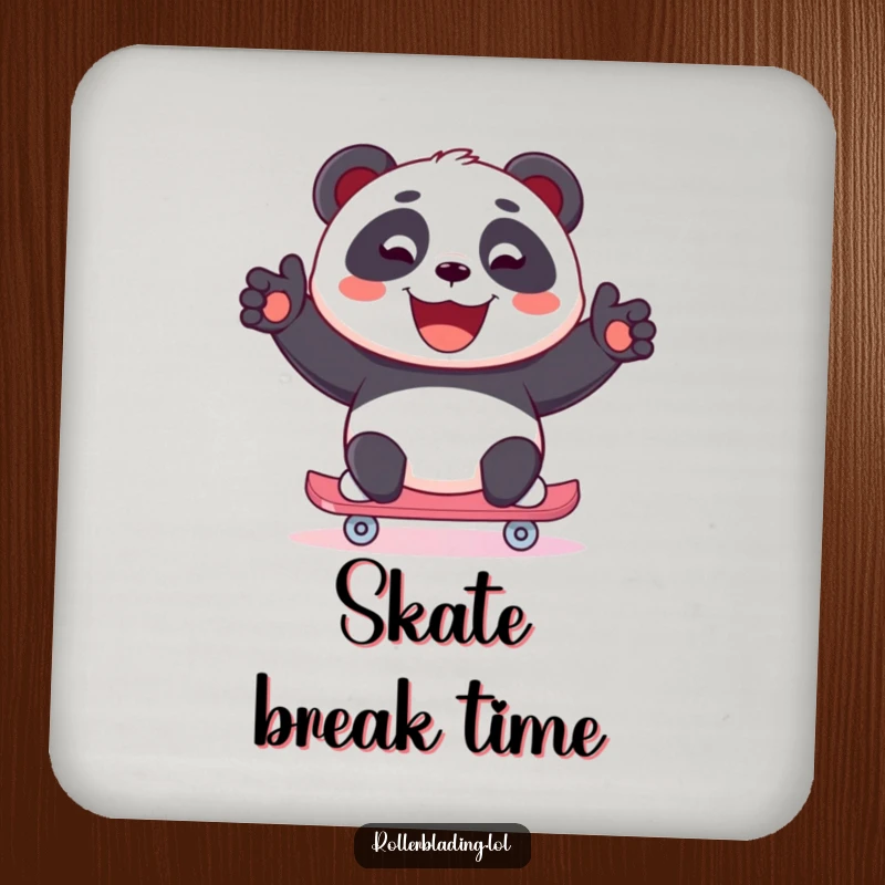 Funny Panda Coaster: A joyful panda skates with a wide, beaming smile, protecting your surfaces with cheerful charm.