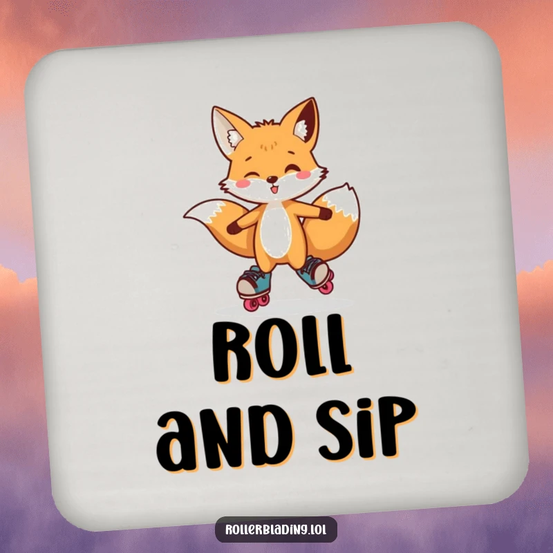 Funny Fox Coaster: A coaster featuring a curious fox doing a playful hop on roller skates, offering surface protection with humor.