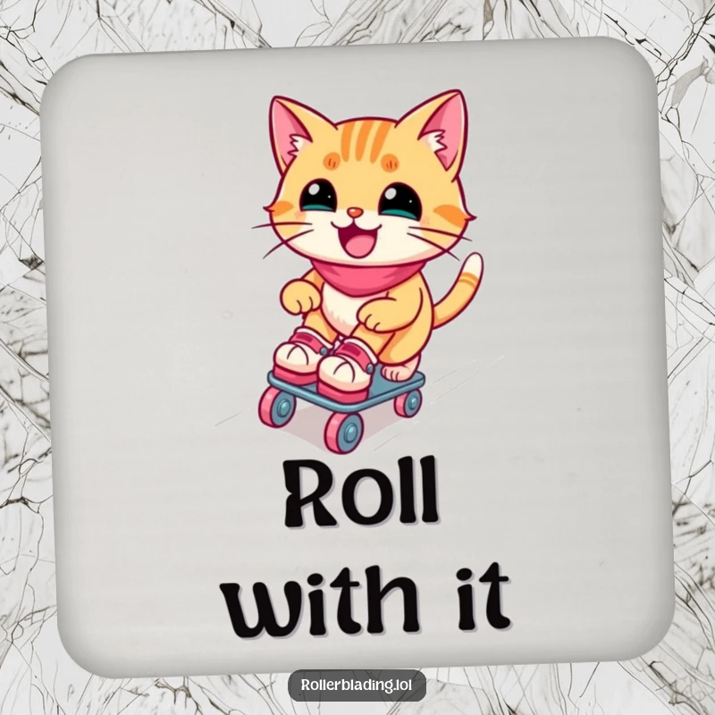 Funny roller skating cat coaster: A joyful cat zips along on roller skates, adding a humorous and protective touch to your surfaces.