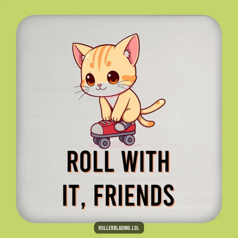 Funny Cat Roller Skating Drink Coaster - Curious Balance Protector