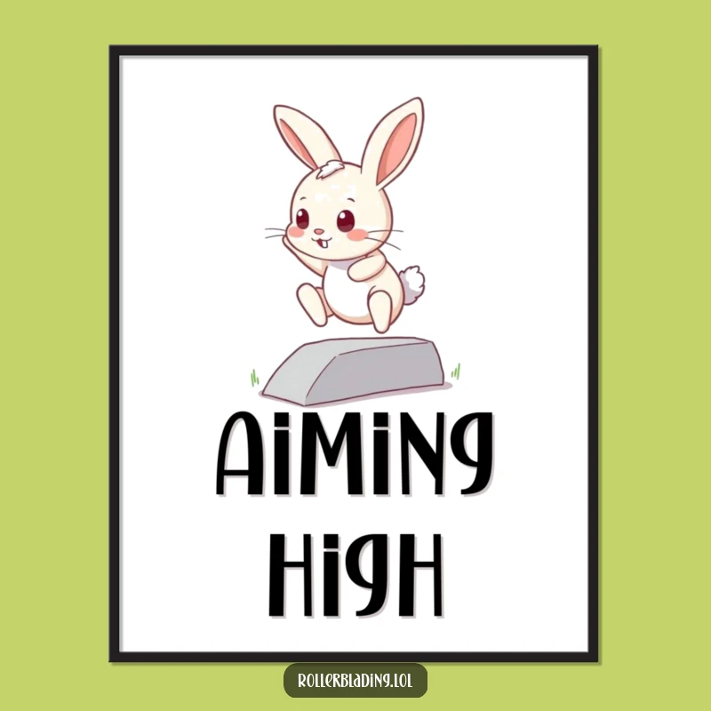 Funny Curious Bunny Poster: Brave Jump's Attempt Art, Wall Decor Gift