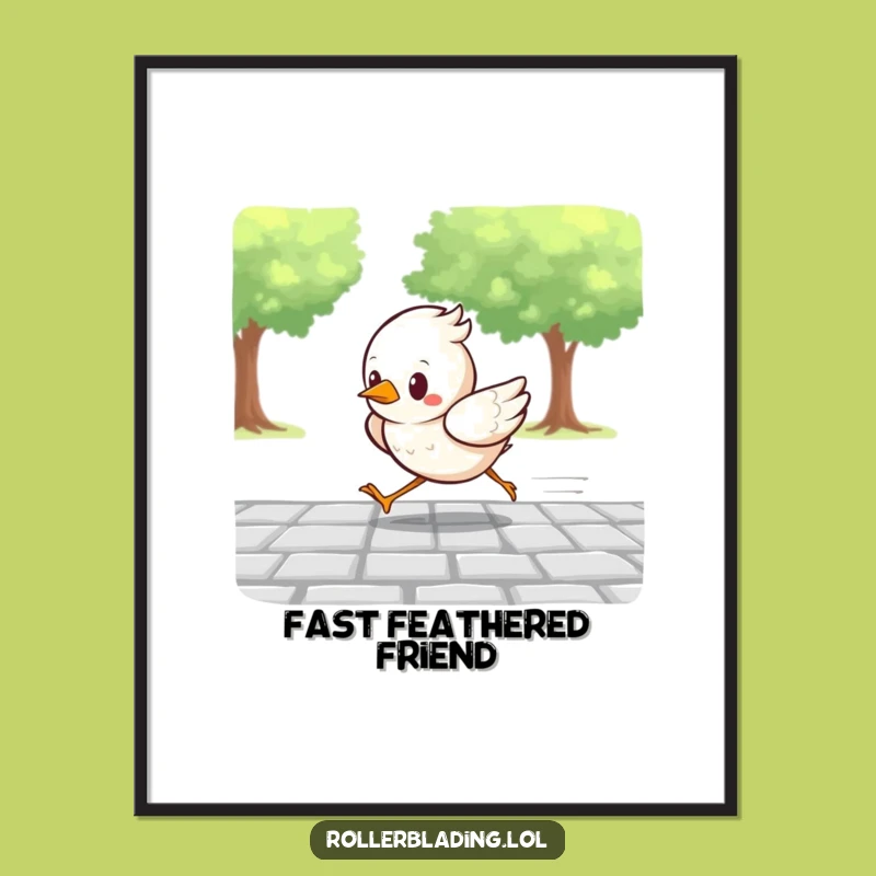 Funny Determined Bird Racing Poster: Fast-Paced Wall Art