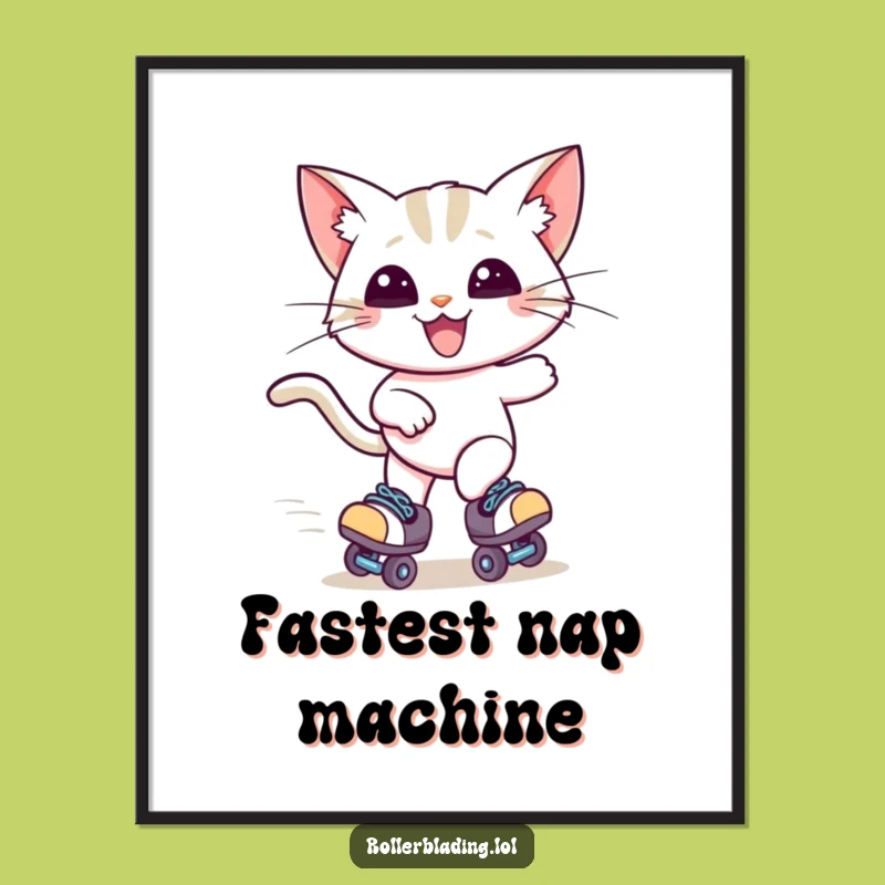 Funny Cat Roller Skater Poster - Whimsical Zooming Feline Art