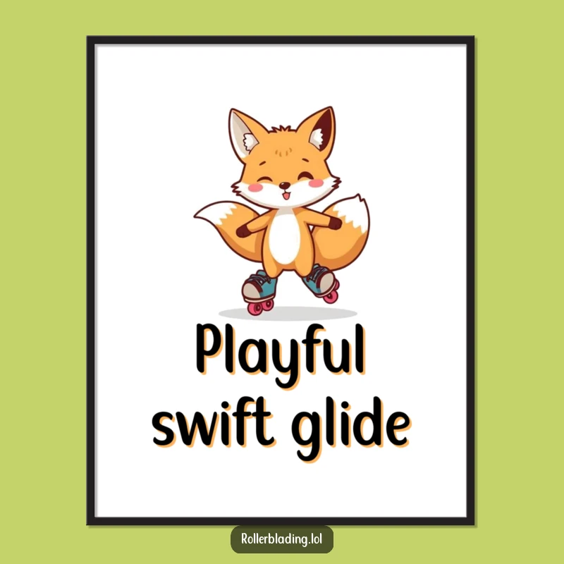 Funny Fox Poster: Playful Roller Skate Art Print, Quirky Decor Gift