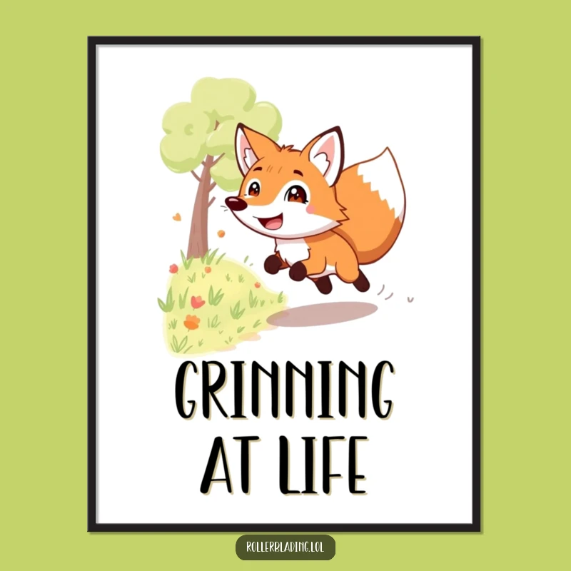 Funny Grinning Fox Poster: Playful Speedster's Path Art, Wall Decor Gift