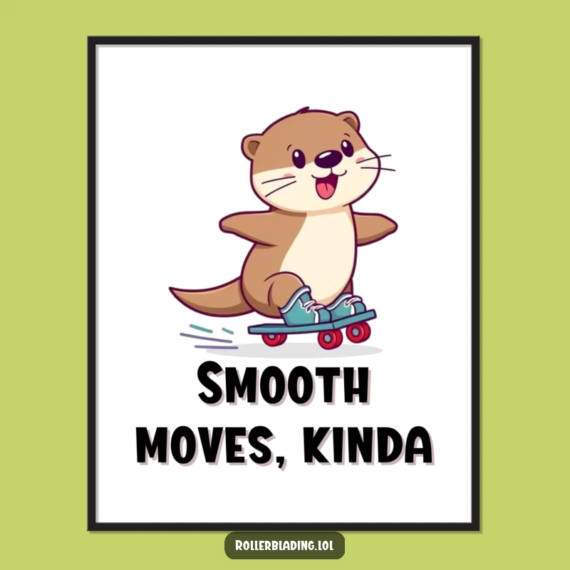 Funny Otter Roller Skate Poster: Wobbly Slide Art, a Hilarious Decor Gift